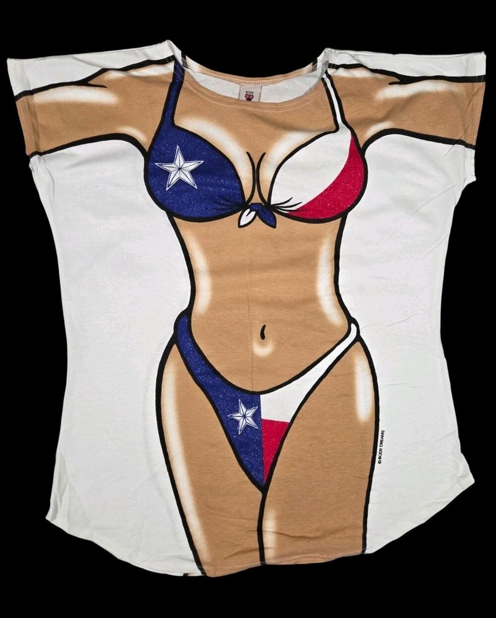 Vtg Texas Flag Bikini Print Cover Up Shirt Body Dreams USA 90s Novelty One Size